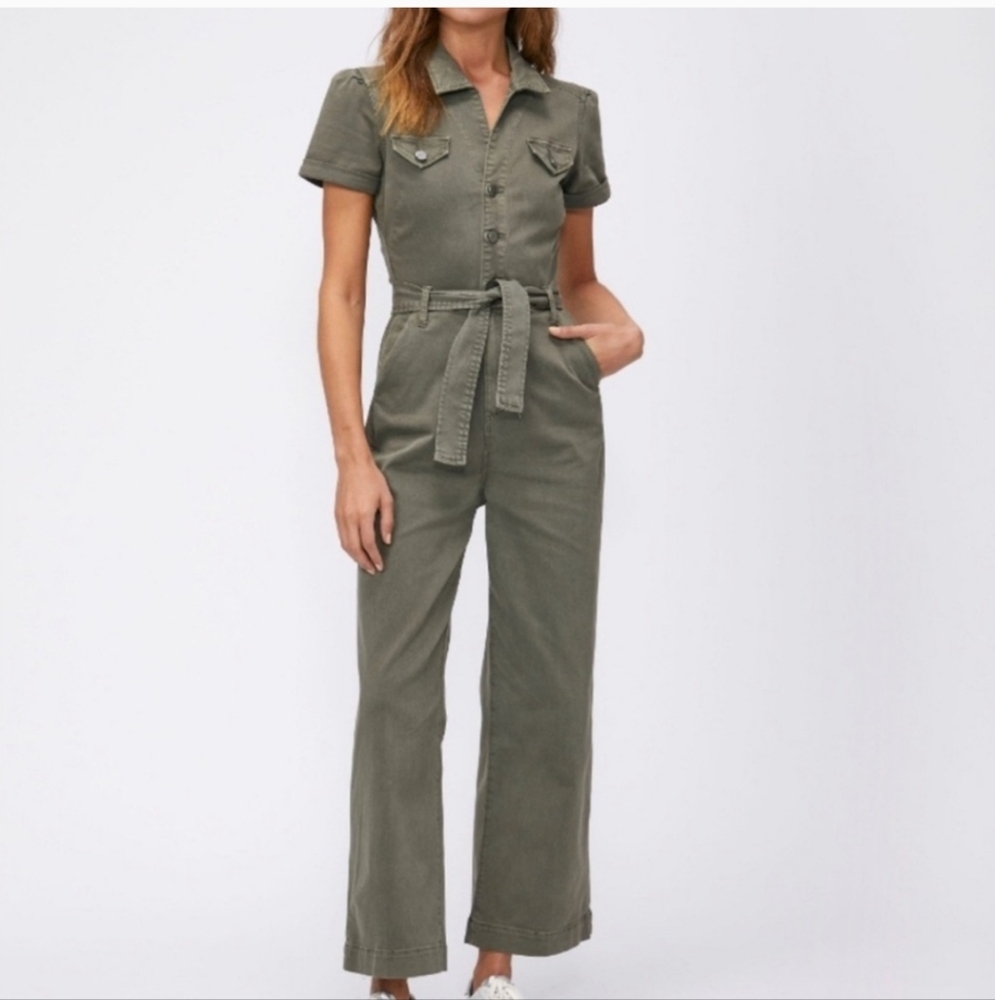 PAIGE Women's Anessa Olive Wide Leg Utility Jumpsuit NWOT Anthropologie